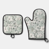 Chic Gray White Blume Ofenhandschuh & Topflappen-Set (Vorderseite)