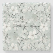 Chic Gray White Blume Steinuntersetzer (Vorderseite)
