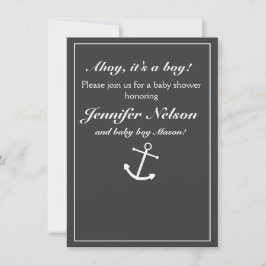 Chic Gray White Nautical Shower Einladung