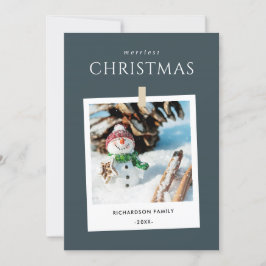 CHIC GRAY WINTER FOTO SNOWMAN MERRIEST CHRISTMAS FEIERTAGSKARTE