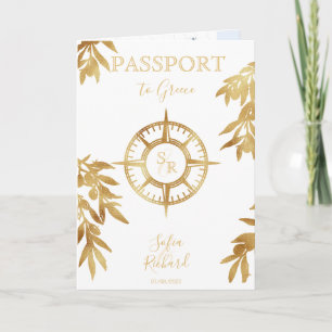 Chic Greece Hochzeit in Urlaubsort Passport QR Cod Einladung