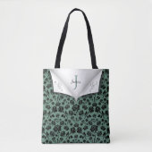 Chic Green and Black Rose Monogram Tote Bag Tasche (Vorderseite)