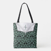 Chic Green and Black Rose Monogram Tote Bag Tasche (Rückseite)