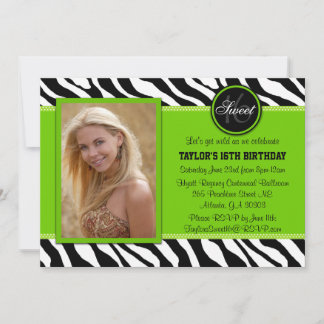 Chic Green and Black Zebra Print Foto Einladung