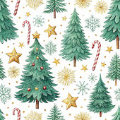 Chic green and gold watercolor Christmas trees Fleecedecke