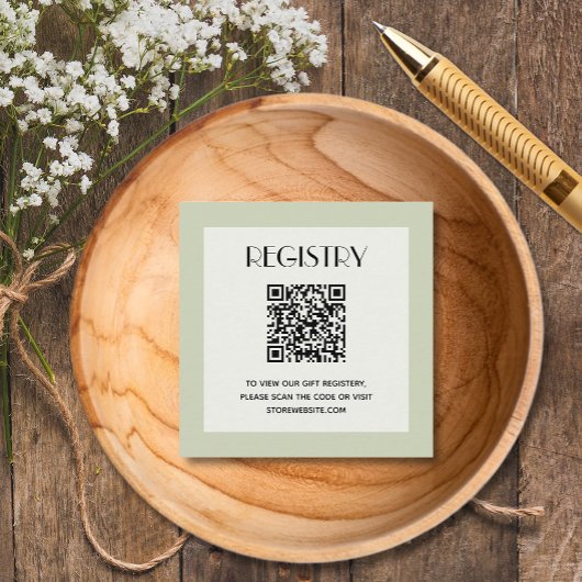 Chic Green Baby Shower Registry QR Code Begleitkarte