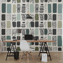 Chic Green, Beige und Black Pattern Tapete