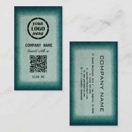 Chic Green Beruflich Design Moderner QR Code Bus Visitenkarte (Vorne/Hinten)