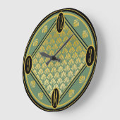 Chic Green & Black Art Deco Lüftermuster Monogramm Große Wanduhr (Winkel)