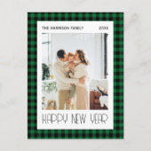 Chic Green Black Gingham Kariertes New Year Foto Postkarte (Vorderseite)