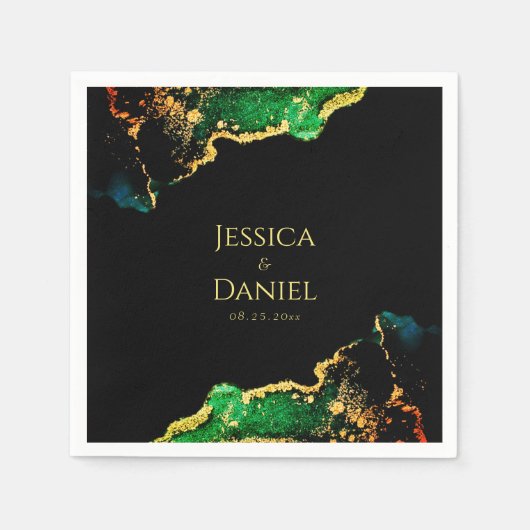 Chic Green Black Gold Wedding Serviette (Vorderseite)