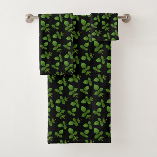 Chic Green Blätter auf Black Badhandtuch Set (Insitu)