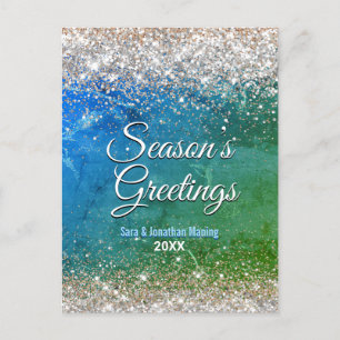 Chic green blue gold Glitzer Weihnachten Neues Jah Postkarte