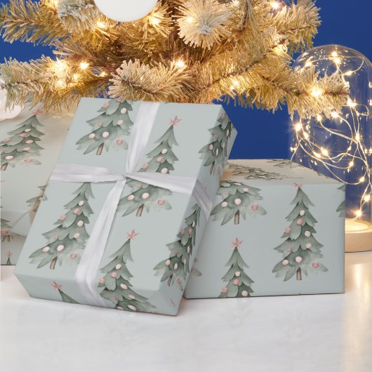 Chic Green Boho Blush Pink Grünen Weihnachtsbaum Geschenkpapier (Feiertage)