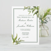 Chic Green Botanical Olive Blätter Garden Wedding Einladung (Stehend Vorderseite)