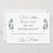 Chic Green Botanical wirst du meine Bridesmaid sei Einladung (Vorderseite)