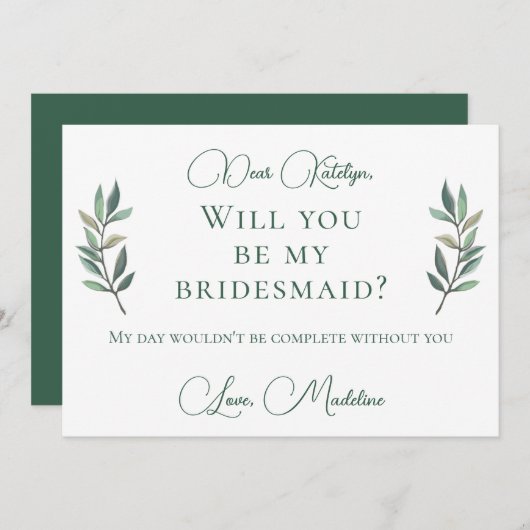 Chic Green Botanical wirst du meine Bridesmaid sei Einladung (Vorne/Hinten)