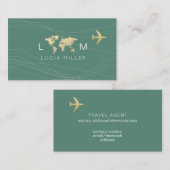 Chic Green Business Card for a travel agent Visitenkarte (Vorne/Hinten)