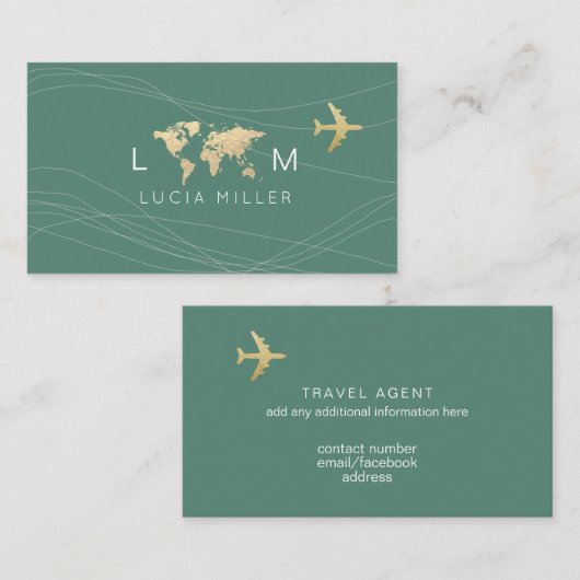 Chic Green Business Card for a travel agent Visitenkarte (Vorne/Hinten)