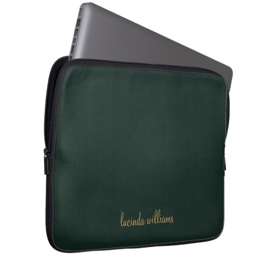 Chic Green Charcoal & Chic Script Name Monogram Laptopschutzhülle (Vorne Rechts)