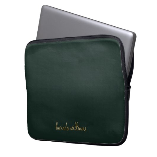 Chic Green Charcoal & Chic Script Name Monogram Laptopschutzhülle (Vorderseite Links)