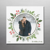 Chic Green Christmas Wreath Foto Magnet Card