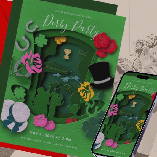 Chic Green Derby Party Papier reduzieren Wirkung E Einladung