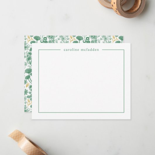 Chic Green Ditzy Floral Personalisiert Stationery Mitteilungskarte (Vorderseite/Rückseite Beispiel)