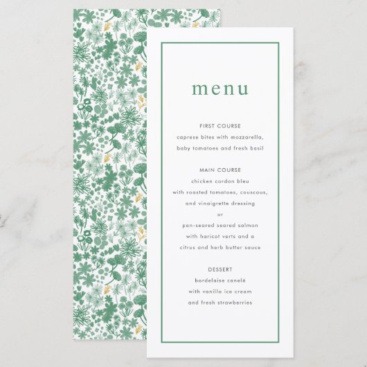 Chic Green Ditzy Floral Wedding Menu Menükarte (Vorne/Hinten)