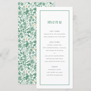 Chic Green Ditzy Floral Wedding Menu Menükarte