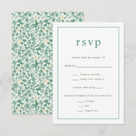 Chic Green Ditzy Floral Wedding RSVP Card
