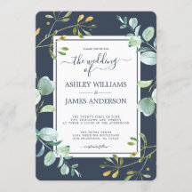 Chic Green Eucalyptus Navy Blue Botanical Wedding