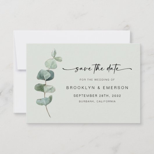 Chic Green Eucalyptus Wedding Save The Date (Vorderseite)