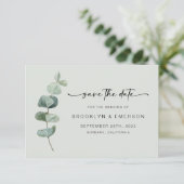 Chic Green Eucalyptus Wedding Save The Date (Stehend Vorderseite)