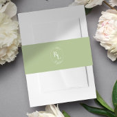 Chic Green Floral Frame Monogram Wedding Envelope Einladungsbanderole