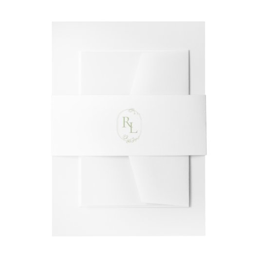 Chic Green Floral Frame Monogram Wedding Envelope Einladungsbanderole (Vorderseite Beispiel)
