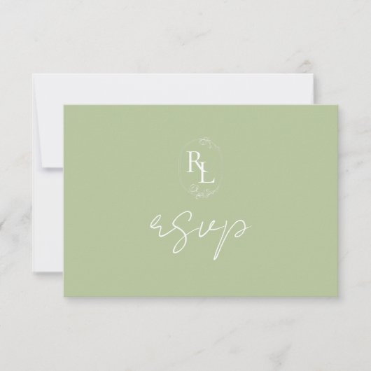 Chic Green Floral Frame Wedding RSVP (Vorderseite)