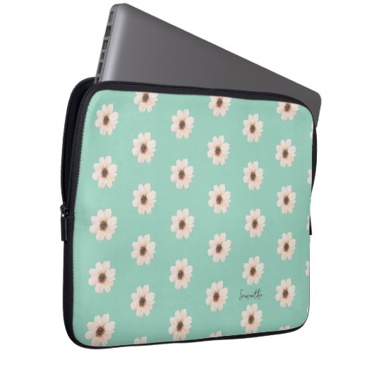 Chic Green Floral Laptopschutzhülle (Vorne Rechts)