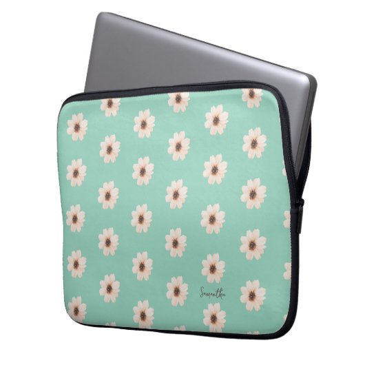 Chic Green Floral Laptopschutzhülle (Vorderseite Links)