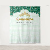 Chic Green Floral Tiara Quinceanera Foto Hintergru Wandteppich (Vorderseite)