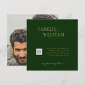 Chic Green Foto Wedding Invite QR Code Rett Datum (Vorne/Hinten)