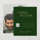 Chic Green Foto Wedding Invite QR Code Rett Datum (Vorne/Hinten)