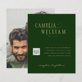 Chic Green Foto Wedding Invite QR Code Rett Datum