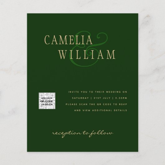 Chic Green Foto Wedding Invite QR Code Rett Datum (Vorderseite)