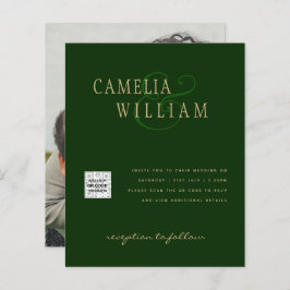 Chic Green Foto Wedding Invite QR Code Rett Datum