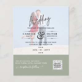 Chic Green Foto Wedding Invite QR Code Rett Datum Flyer