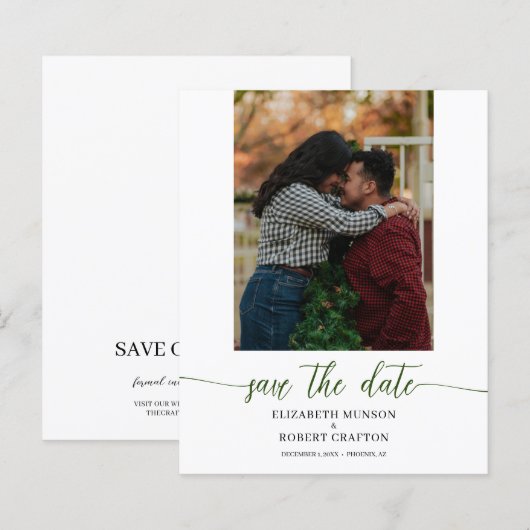 Chic Green Foto Wedding Save the Date (Vorne/Hinten)