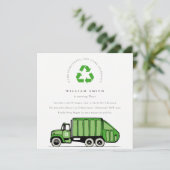 Chic Green Garbage Truck Kinder jedes Alter Geburt Einladung (Stehend Vorderseite)