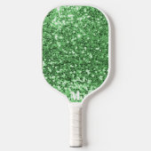 Chic Green Glittery Glitzern Moderne Monogram Pickleball Schläger (Vorderseite)