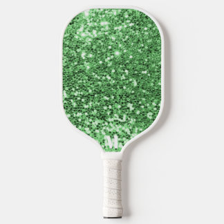 Chic Green Glittery Glitzern Moderne Monogram Pickleball Schläger